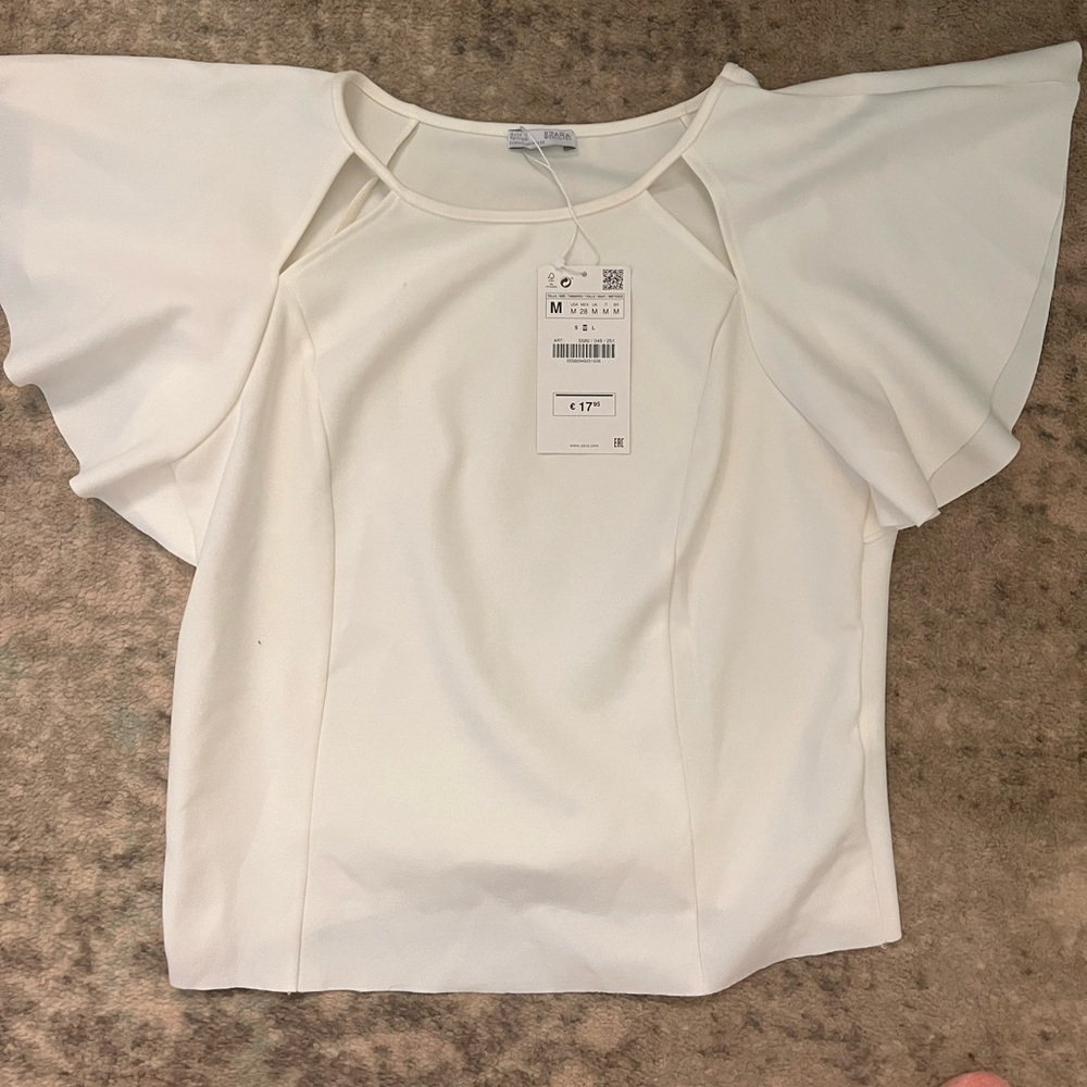 WHITE ZARA BLOUSE WITH CUTOUTS